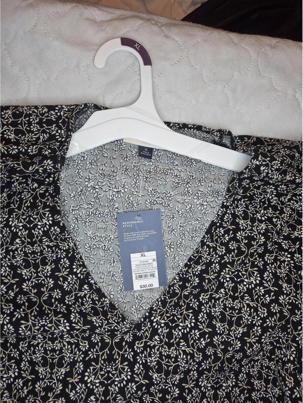 Universal Thread Black Floral Puff Sleeve Dress XL - Picture 5 of 8